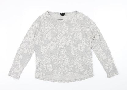 H&M Womens Grey Floral Polyester Pullover Sweatshirt Size S