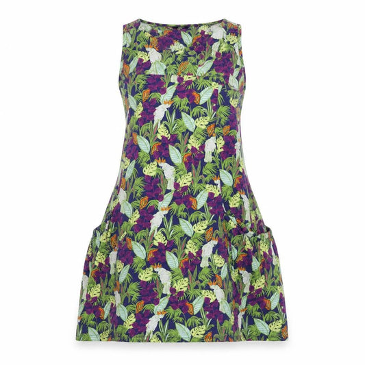 Next Womens Multicoloured Floral 100% Cotton Pinafore/Dungaree Dress Size 10 Boat Neck - Pockets