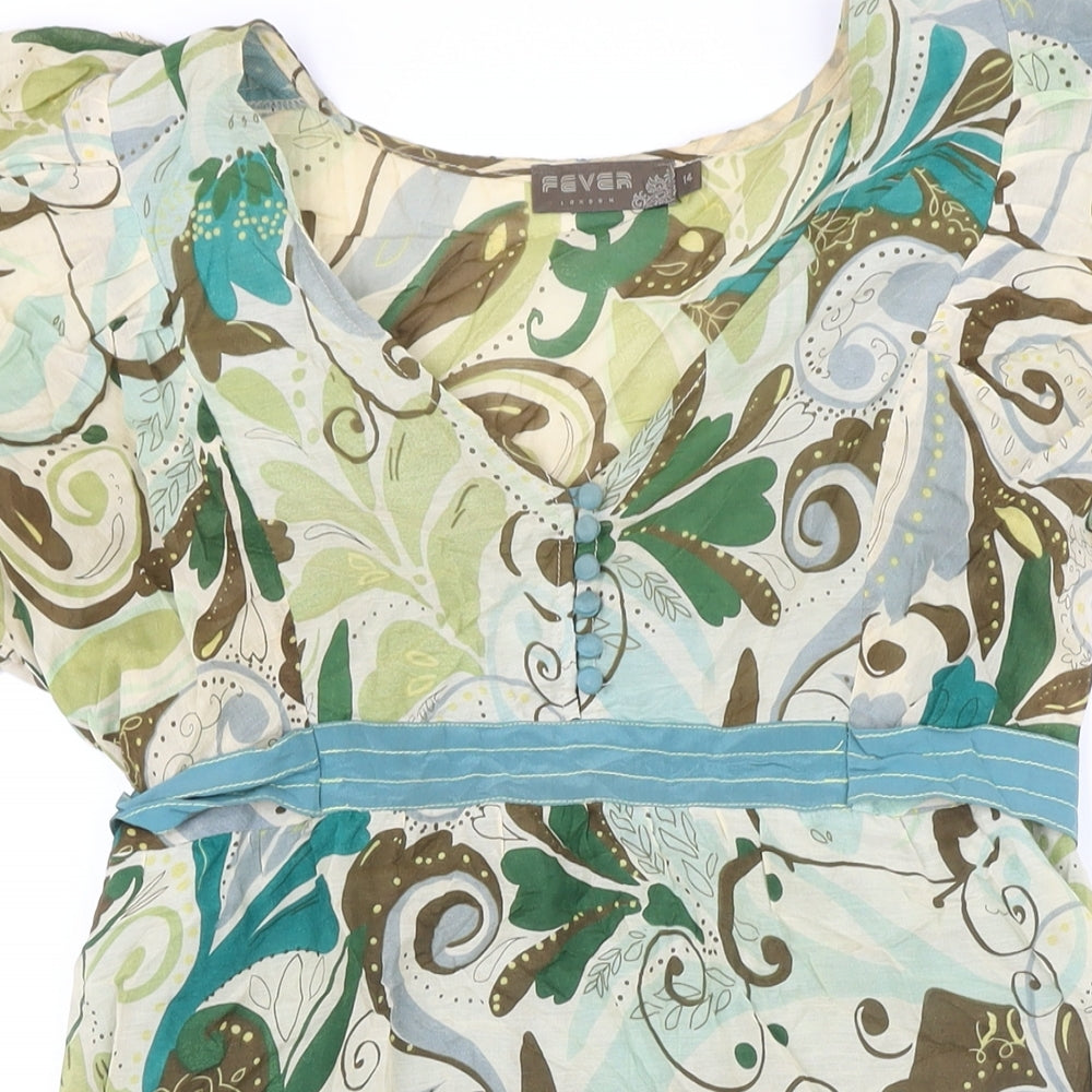 Fever Womens Multicoloured Floral Cotton A-Line Size 14 V-Neck Zip