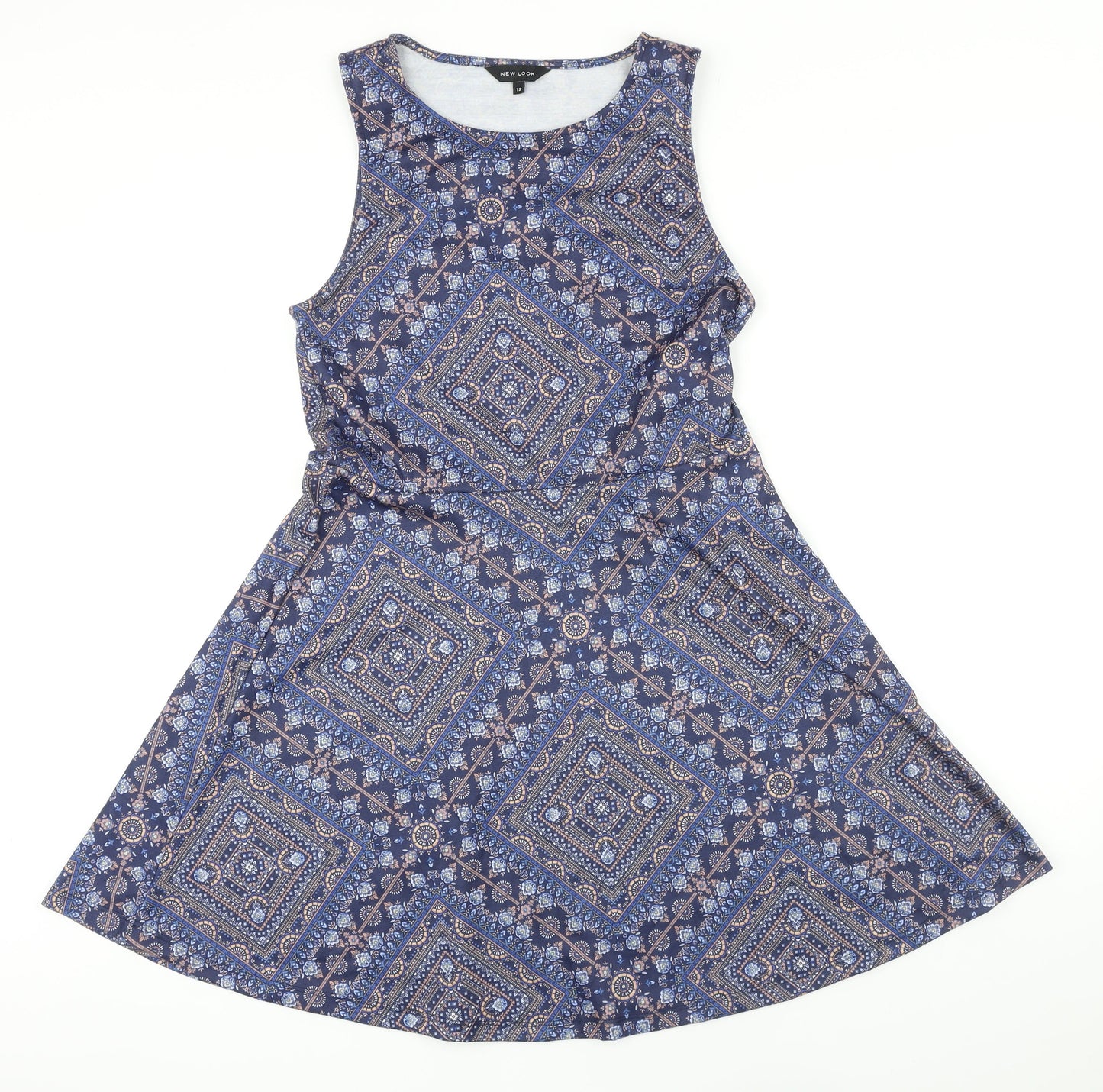 New Look Womens Multicoloured Geometric Polyester A-Line Size 12 Scoop Neck