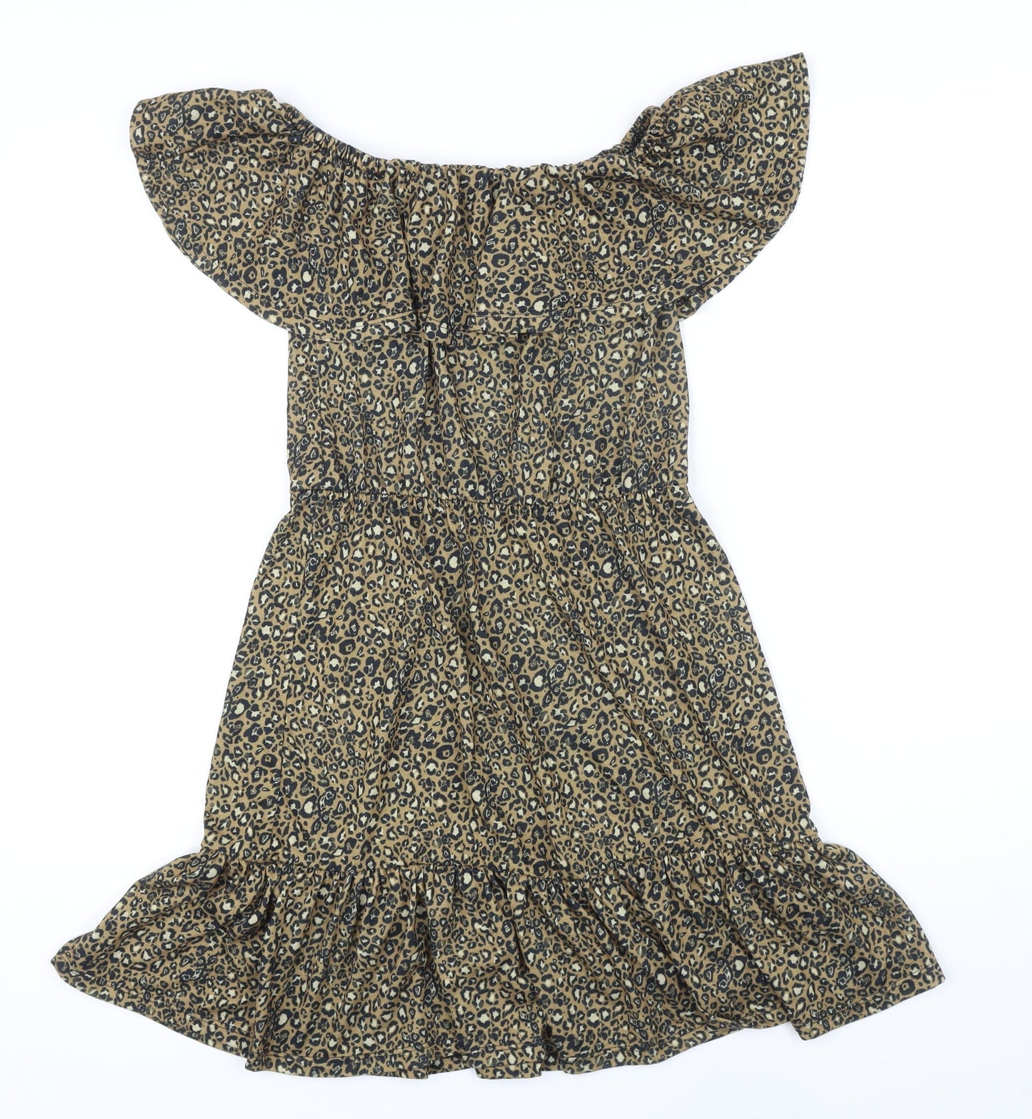 ASOS Womens Brown Animal Print Polyester A-Line Size 8 Off the Shoulder