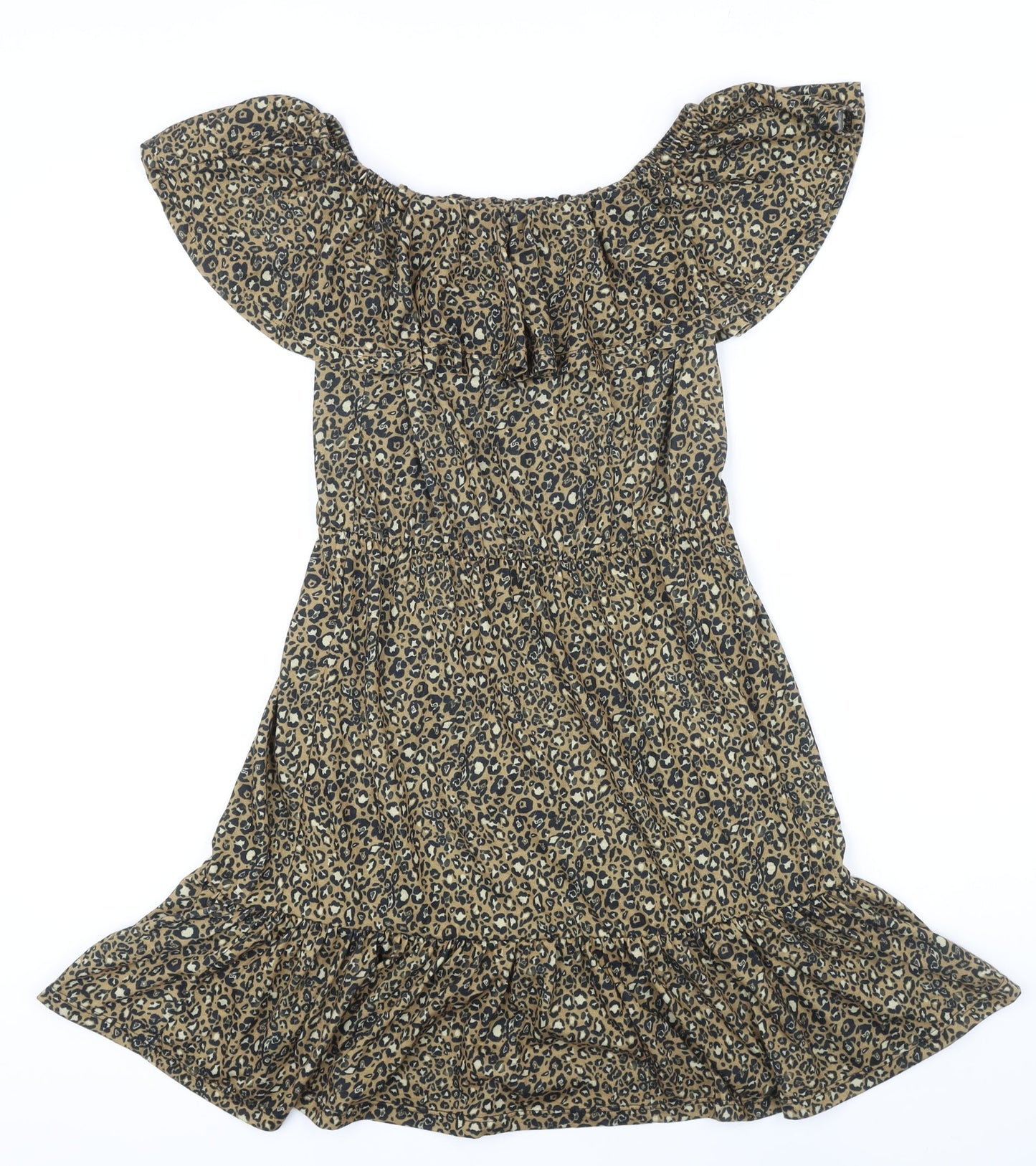 ASOS Womens Brown Animal Print Polyester A-Line Size 8 Off the Shoulder