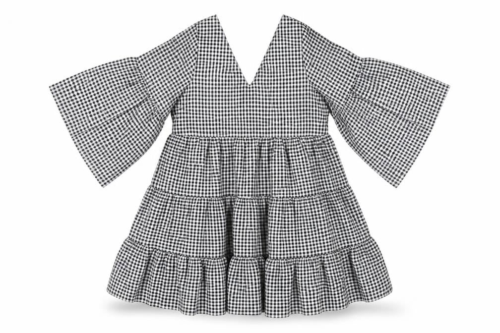 Boohoo Womens Black Gingham Polyester A-Line Size 12 V-Neck