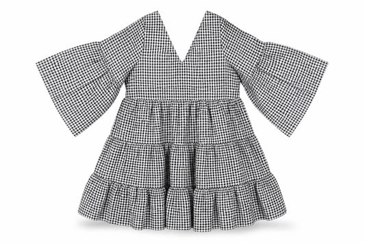 Boohoo Womens Black Gingham Polyester A-Line Size 12 V-Neck
