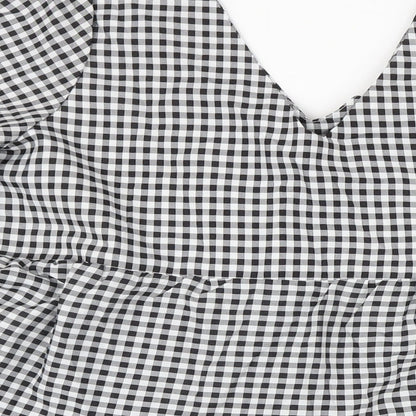 Boohoo Womens Black Gingham Polyester A-Line Size 12 V-Neck