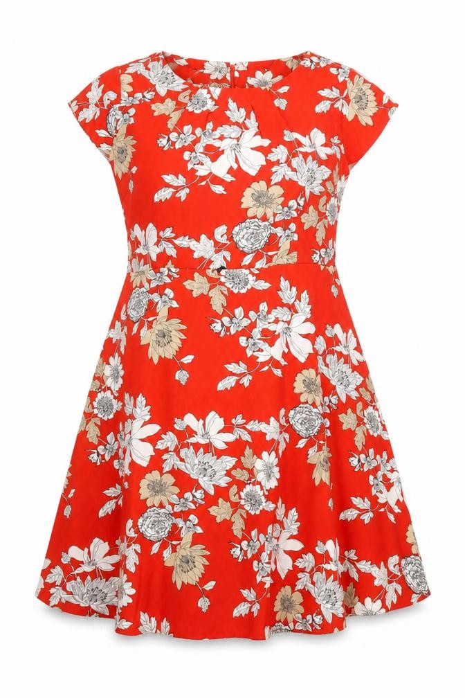 M&Co Womens Red Floral Polyester Blend A-Line Size 20 Boat Neck