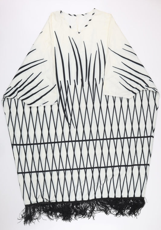 Moosta Womens Ivory Geometric Polyester Kaftan One Size V-Neck