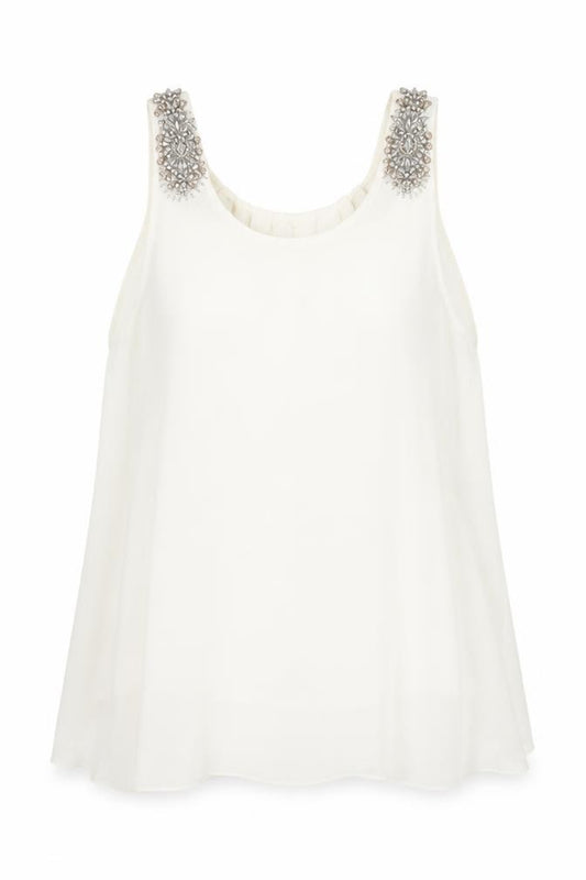 New Look Womens Ivory Polycarbamide Camisole Blouse Size 10 Scoop Neck - Beaded Detail