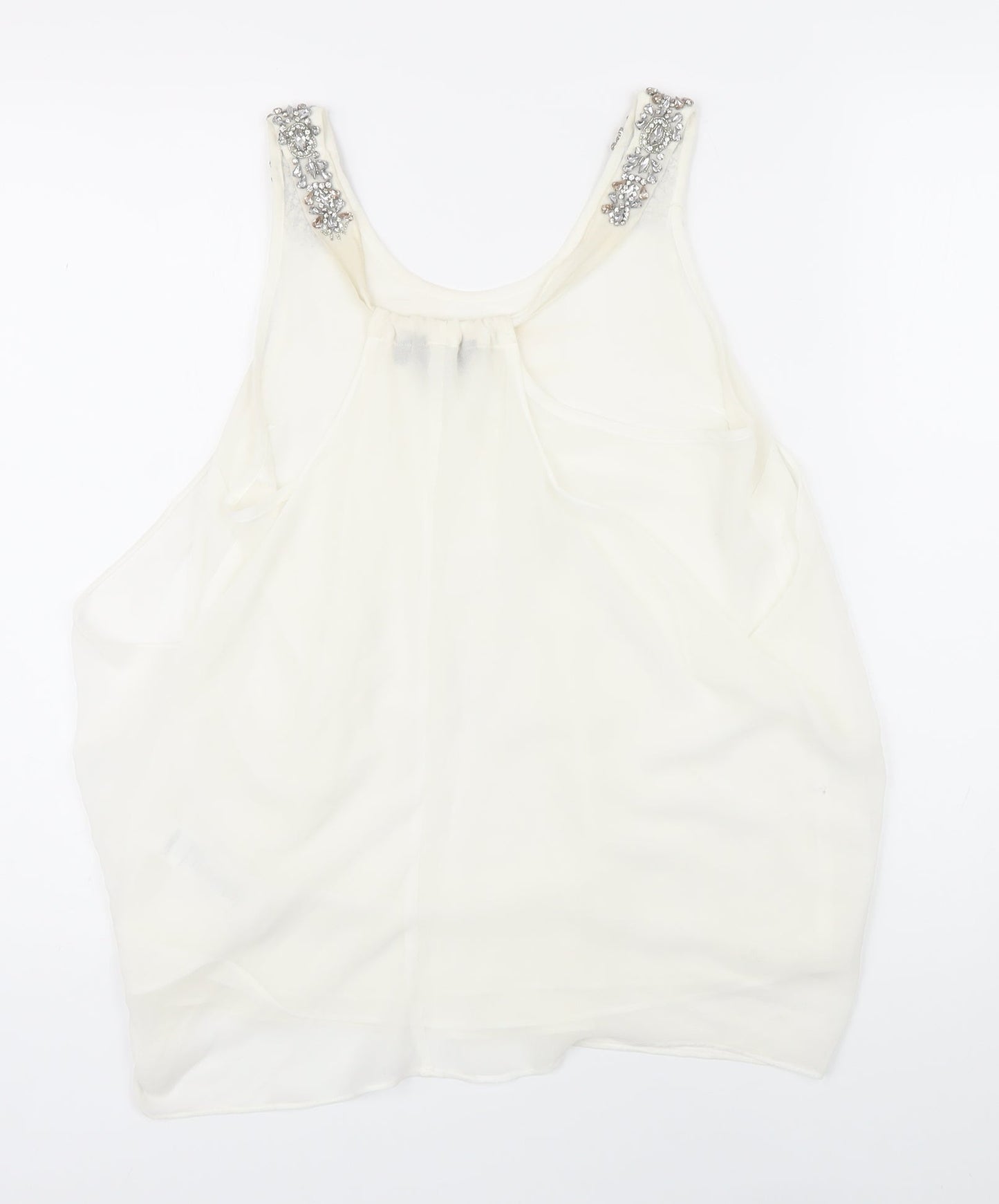 New Look Womens Ivory Polycarbamide Camisole Blouse Size 10 Scoop Neck - Beaded Detail