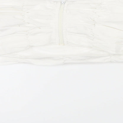 Boohoo Womens White Polyester Cropped Blouse Size 6 Square Neck - Cold Shoulder