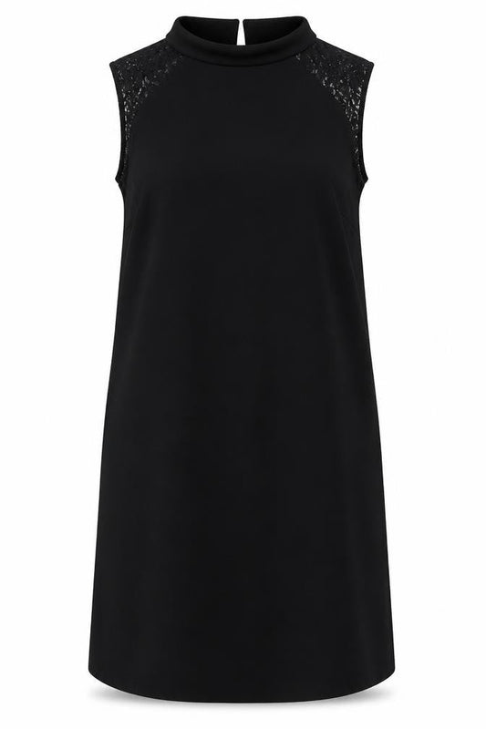 Next Womens Black Polyester Tank Dress Size 14 Collared Button - Lace Detail