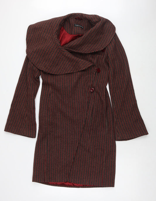 Topshop Womens Red Striped Overcoat Coat Size 10 Button