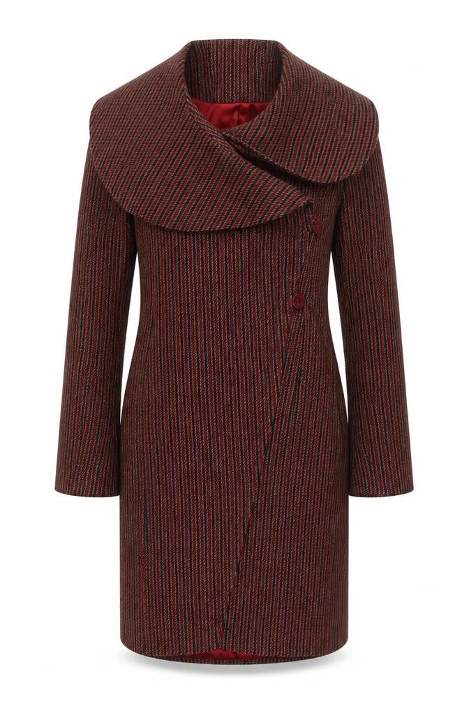Topshop Womens Red Striped Overcoat Coat Size 10 Button