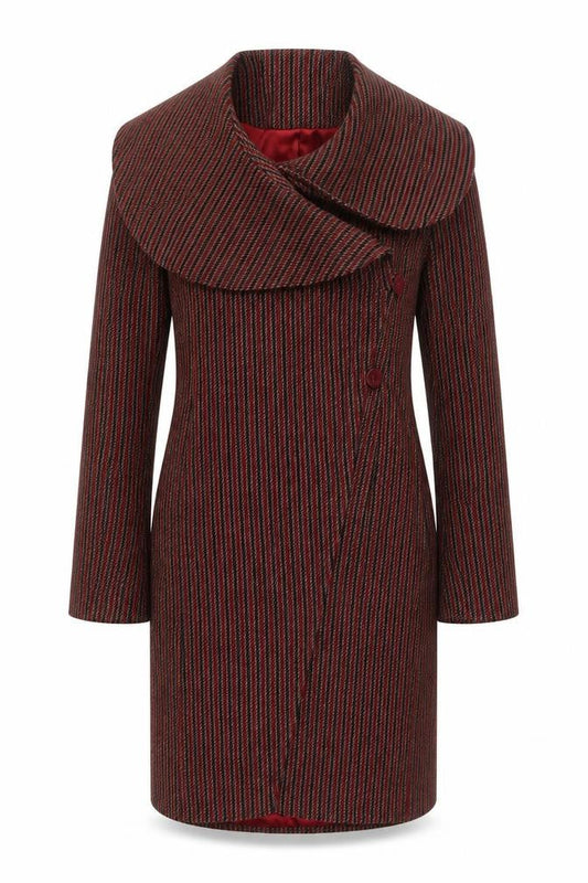 Topshop Womens Red Striped Overcoat Coat Size 10 Button