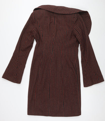 Topshop Womens Red Striped Overcoat Coat Size 10 Button