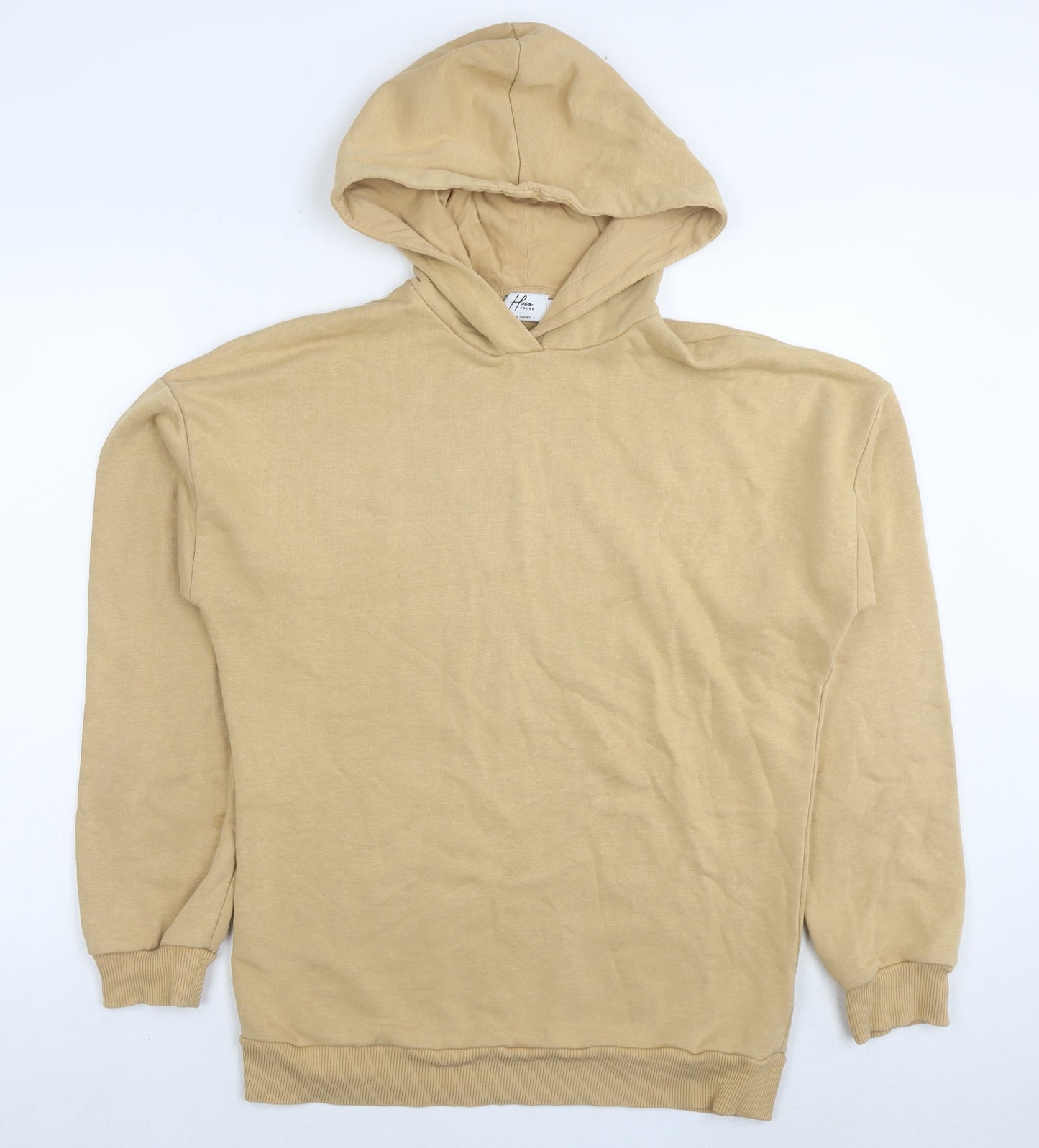 Hass Mens Beige Cotton Pullover Hoodie Size S