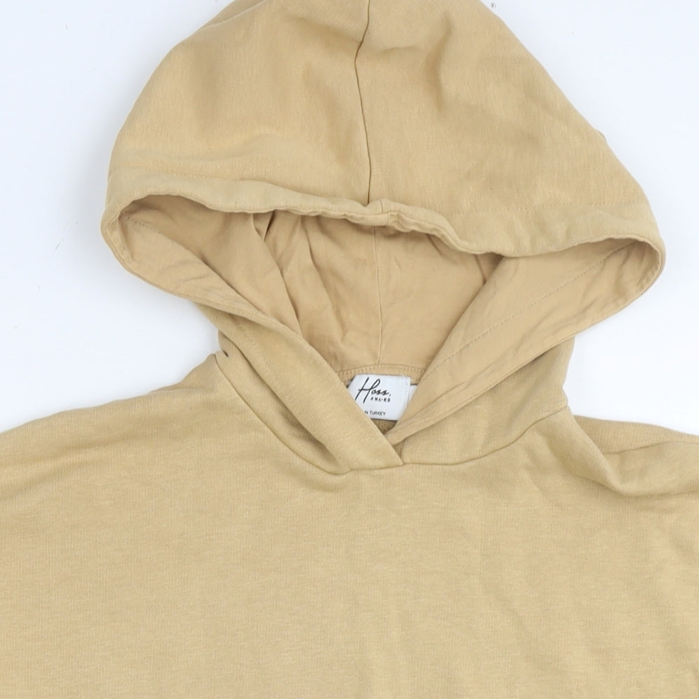 Hass Mens Beige Cotton Pullover Hoodie Size S