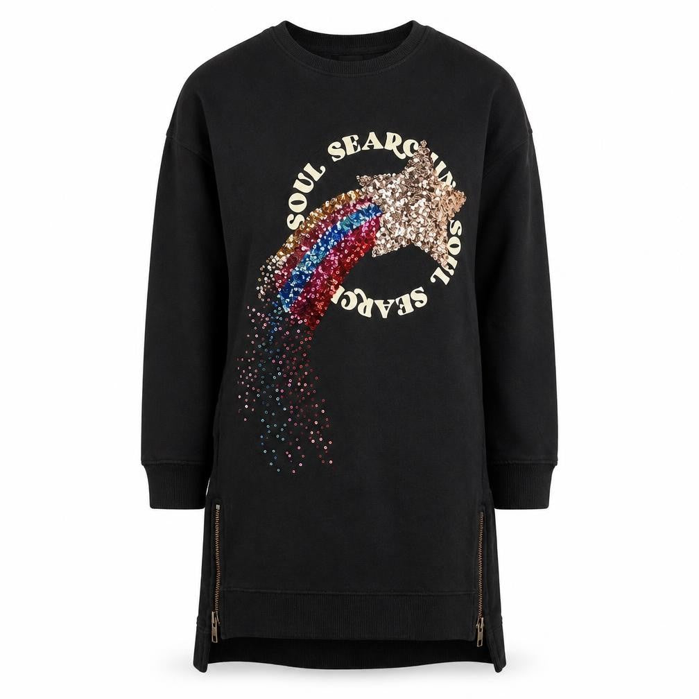 Next Girls Black Cotton Tunic Sweatshirt Size 11 Years Pullover - Sequin Detail Soul Surching