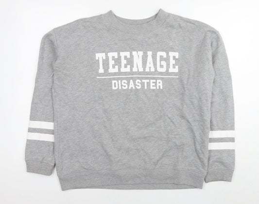 Pull&Bear Womens Grey Cotton Pullover Hoodie Size L Pullover - Teenage Disaster