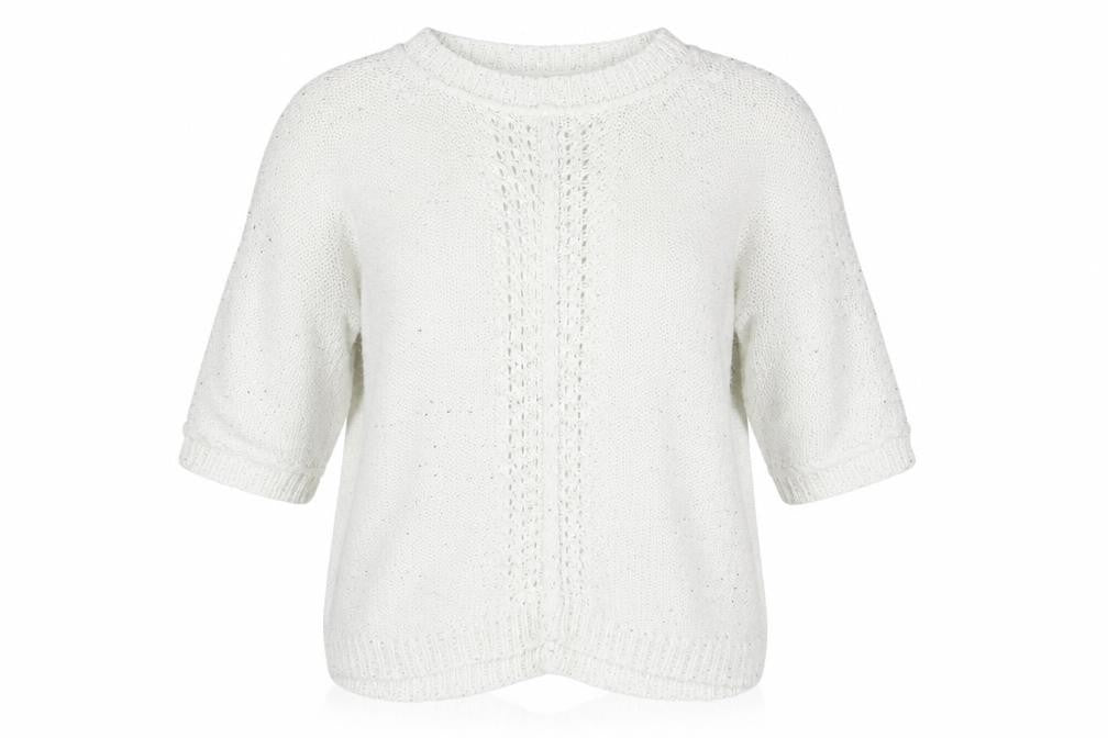 Latte Womens White Round Neck Cotton Pullover Jumper Size XL - Sequin Detail