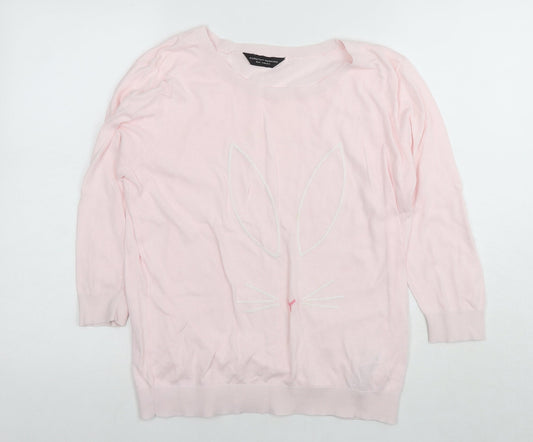 Dorothy Perkins Womens Pink Round Neck Cotton Pullover Jumper Size 16 - Bunny Rabbit