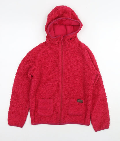 Additional front view of Hi Gear girls’ pink jacket, size 9-10, years zip - teddy fleece