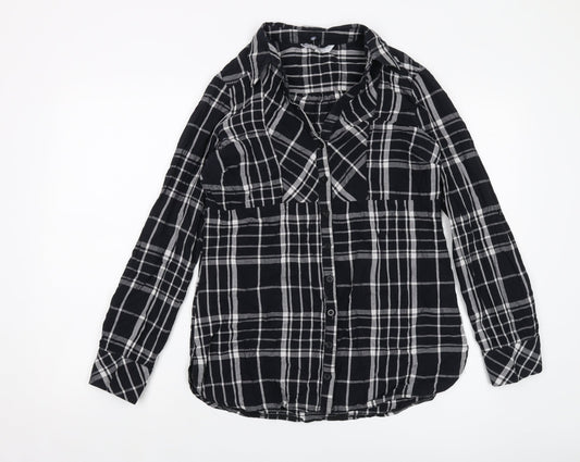 Red Herring Womens Black Plaid Cotton Basic Button-Up Size 12 Collared
