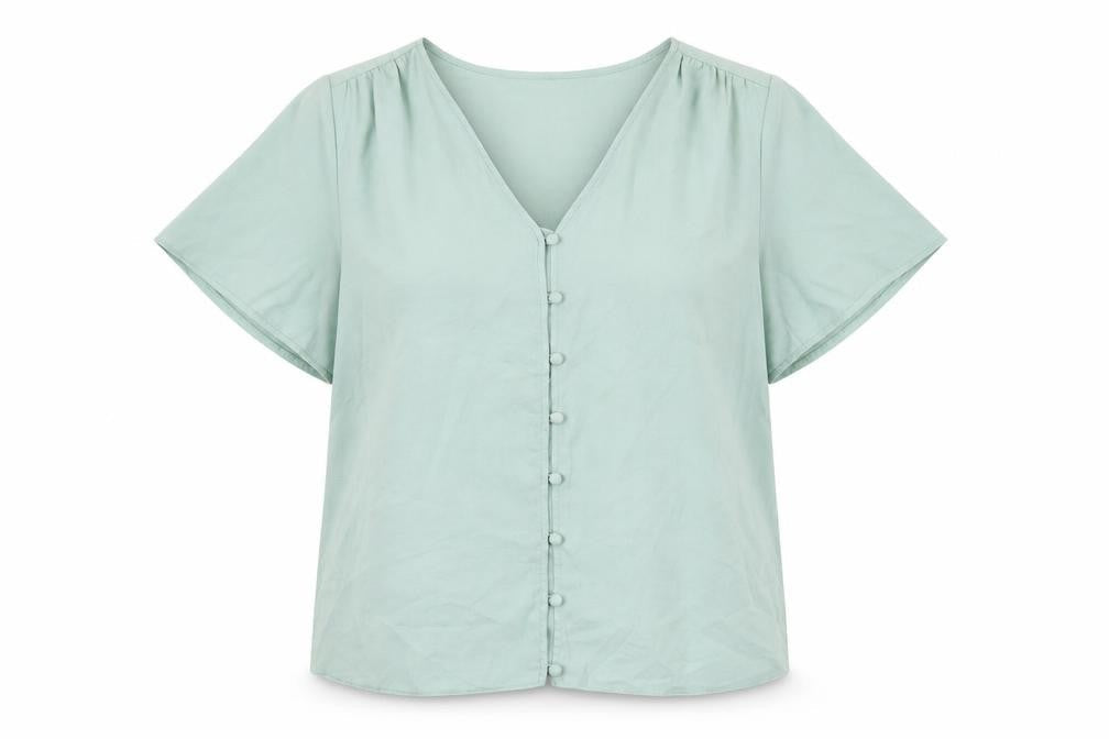 M&Co Womens Green Polyester Basic Blouse Size 12 V-Neck