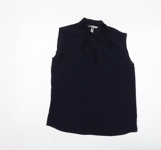 H&M Womens Blue Polyester Basic Tank Size 8 Mock Neck