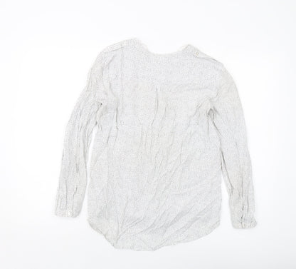 Back view of ESPRIT women’s white geometric viscose basic blouse, size UK 12, v-neck