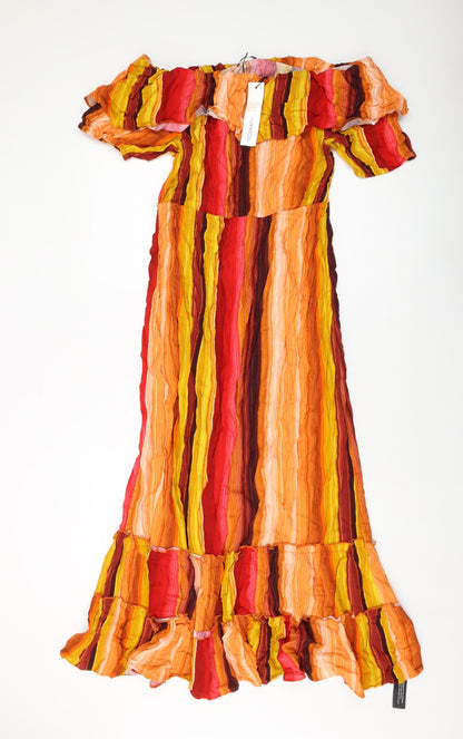 Additional front view of Roman women’s multicoloured striped viscose a-line, size UK 12, square neck pullover