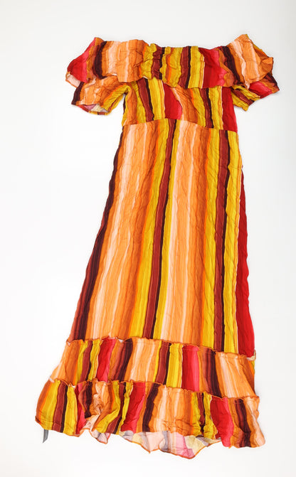 Back view of Roman women’s multicoloured striped viscose a-line, size UK 12, square neck pullover