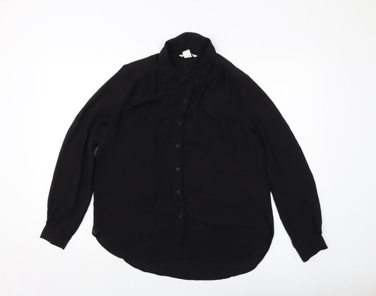 H&M Womens Black Polyester Basic Button-Up Size 8 Collared