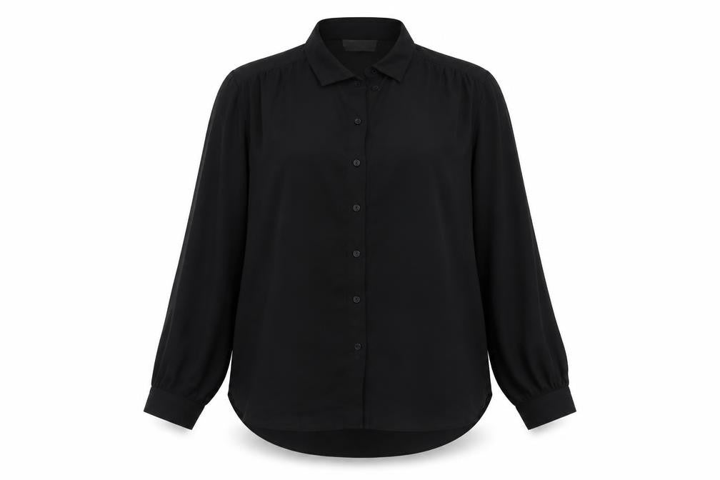 H&M Womens Black Polyester Basic Button-Up Size 8 Collared