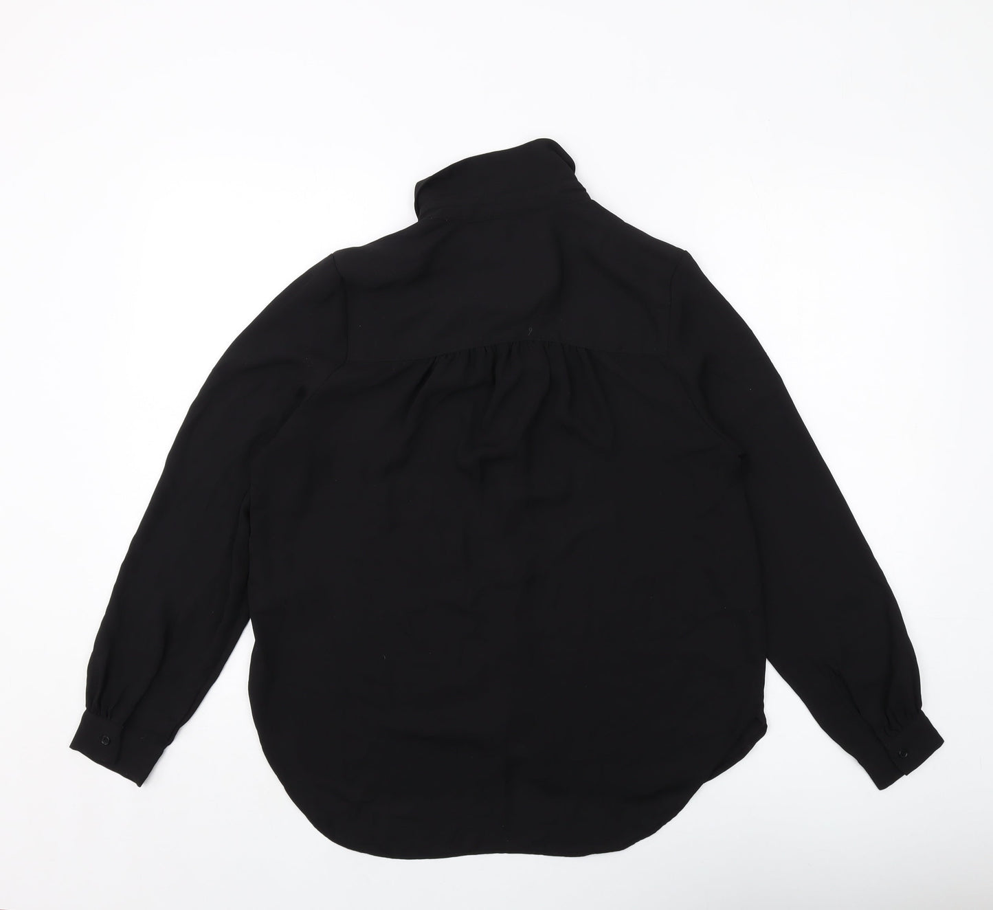 H&M Womens Black Polyester Basic Button-Up Size 8 Collared