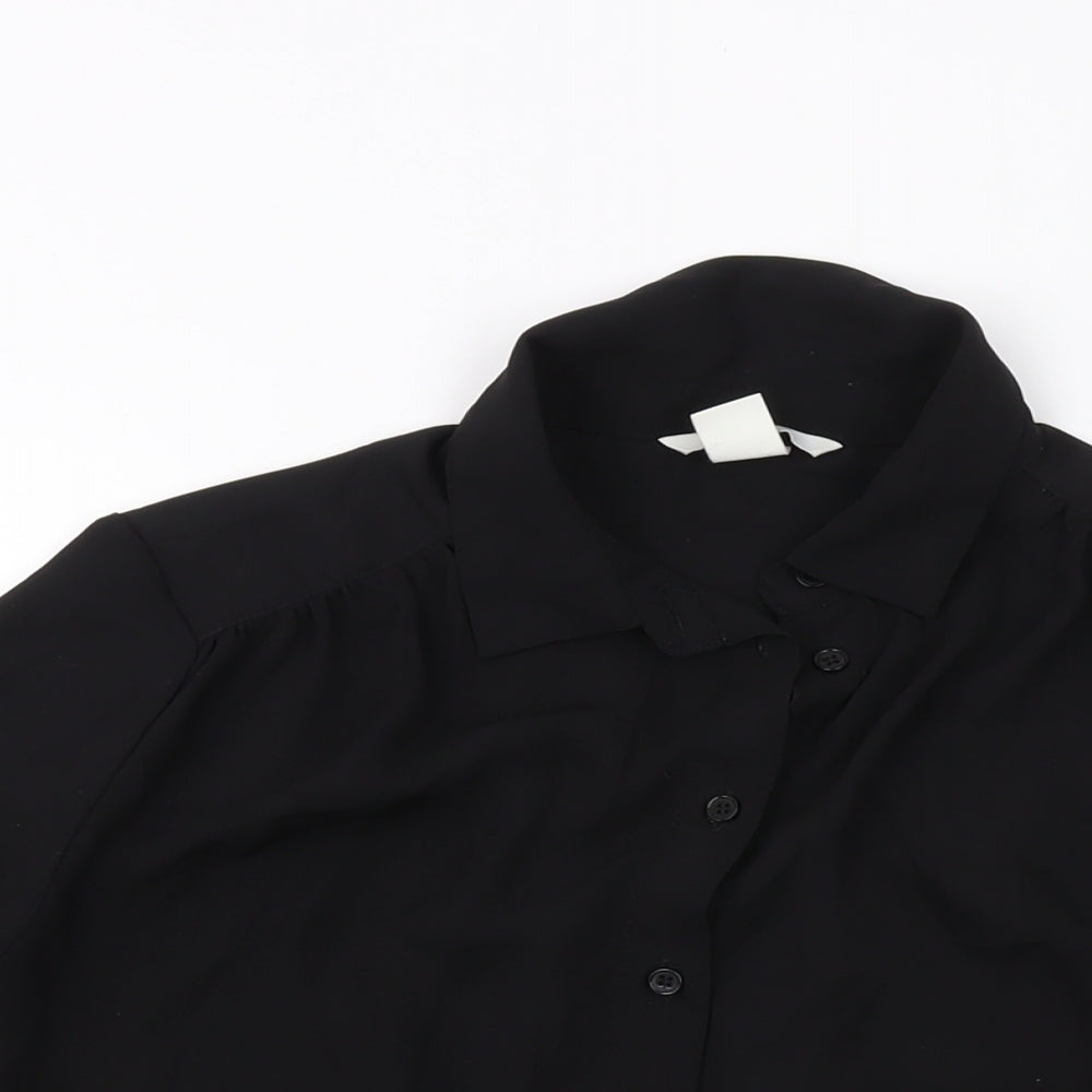 H&M Womens Black Polyester Basic Button-Up Size 8 Collared