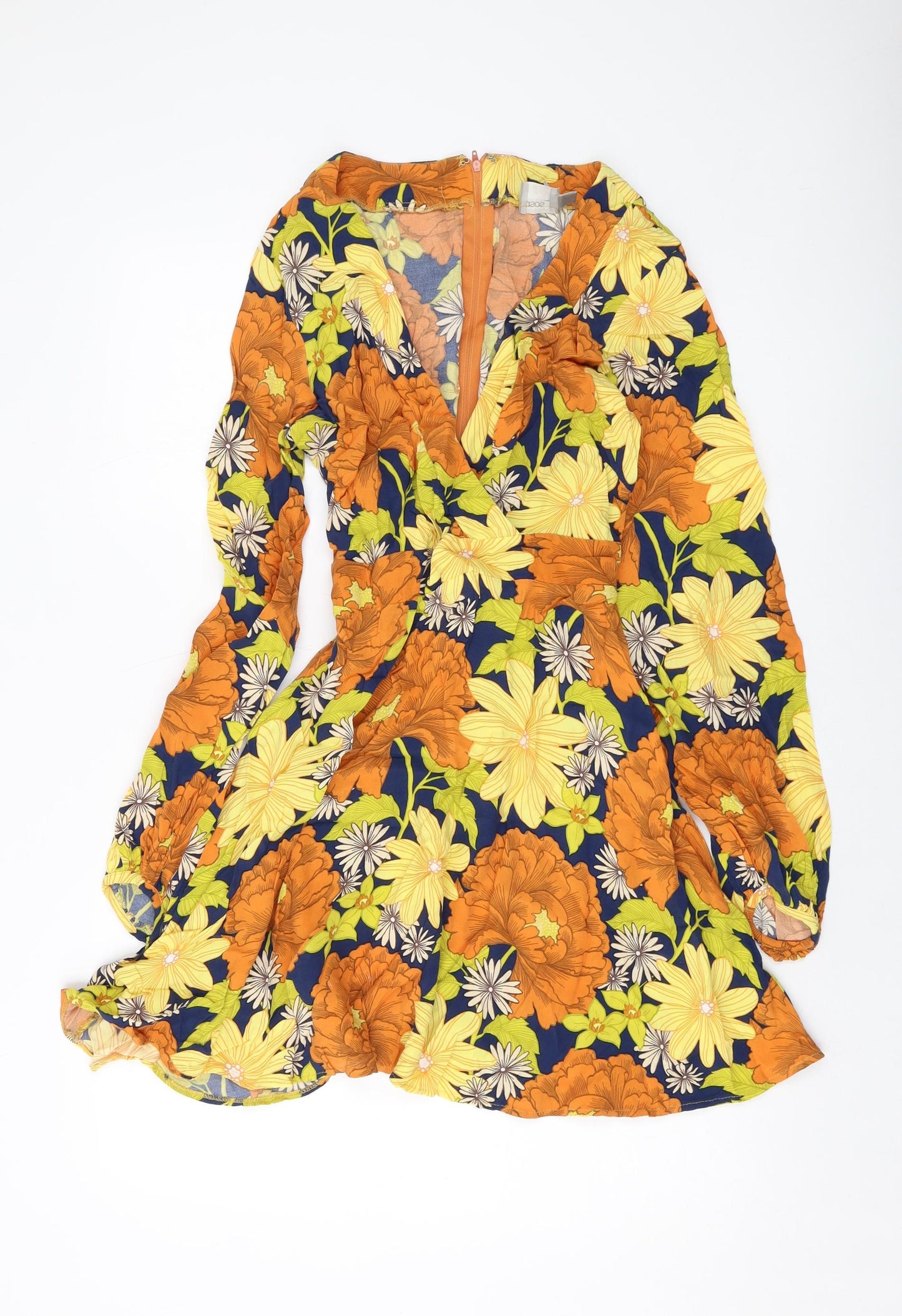ASOS Womens Multicoloured Floral Viscose A-Line Size 10 V-Neck Zip