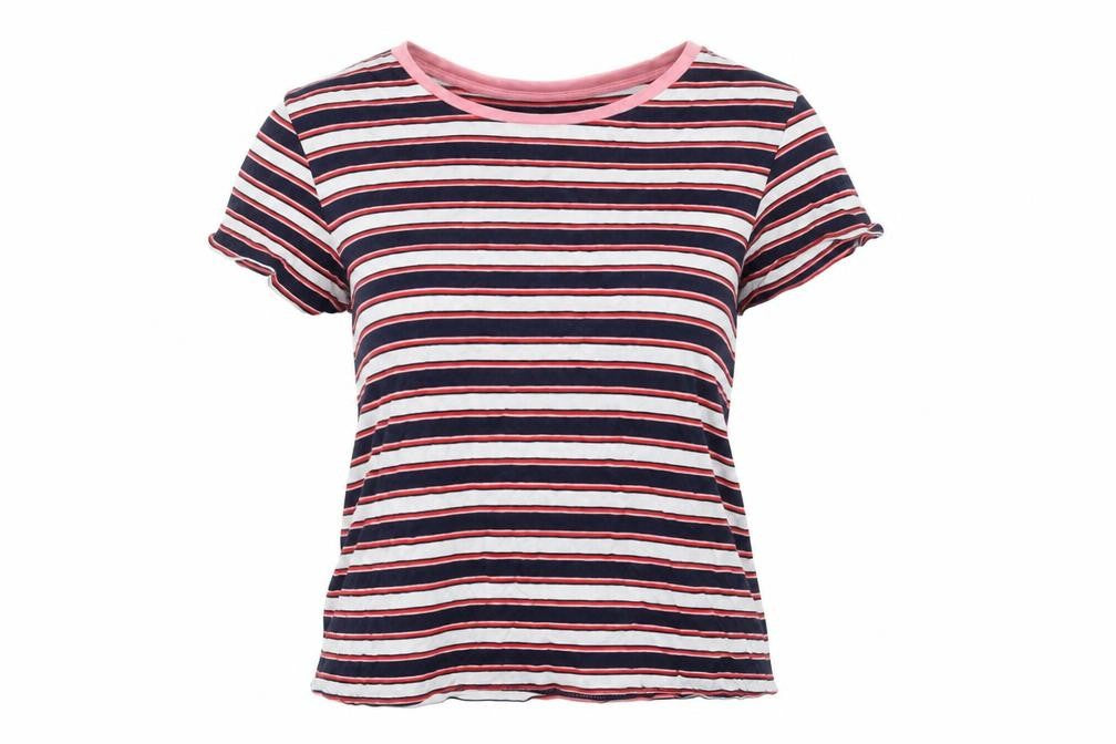 Monki Womens Multicoloured Striped Cotton Basic T-Shirt Size S Crew Neck