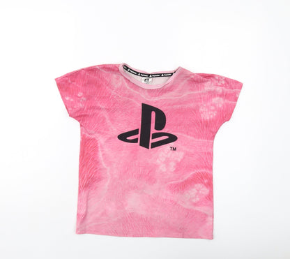 Additional front view of PlayStation girls’ pink polyester basic t-shirt, size 9-10, years crew neck pullover