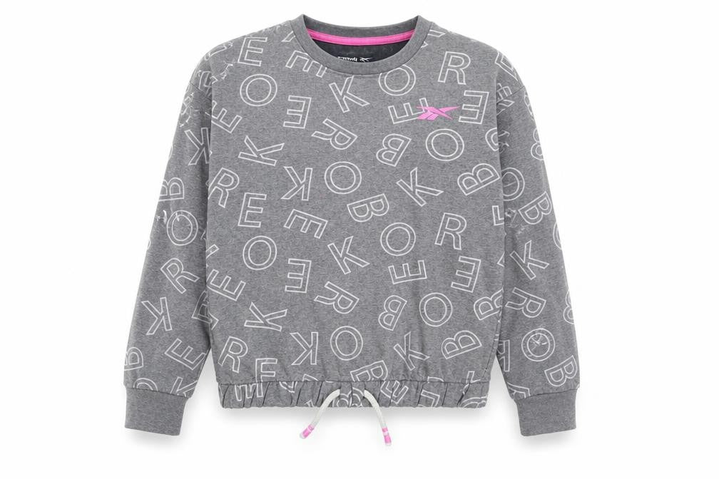 Reebok Girls Grey Geometric Cotton Pullover Sweatshirt Size 10-11 Years Pullover - Logo