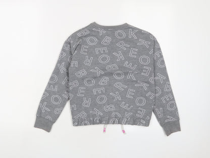 Reebok Girls Grey Geometric Cotton Pullover Sweatshirt Size 10-11 Years Pullover - Logo