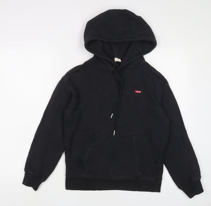 Levi's Womens Black Cotton Pullover Hoodie Size 2XS Pullover - Logo, Embroidered