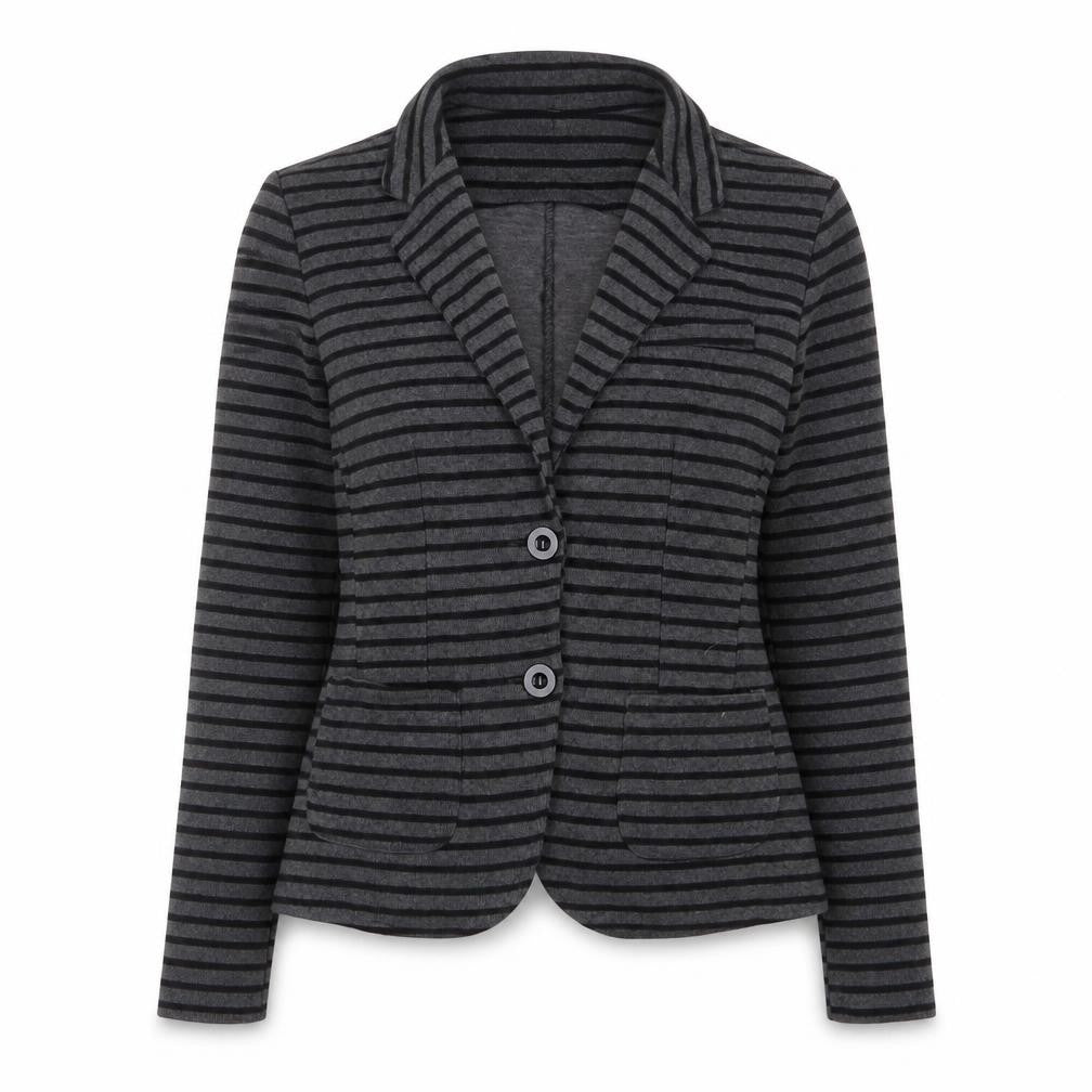 Laura Bianchi Womens Grey V-Neck Striped Cotton Cardigan Jumper Size M