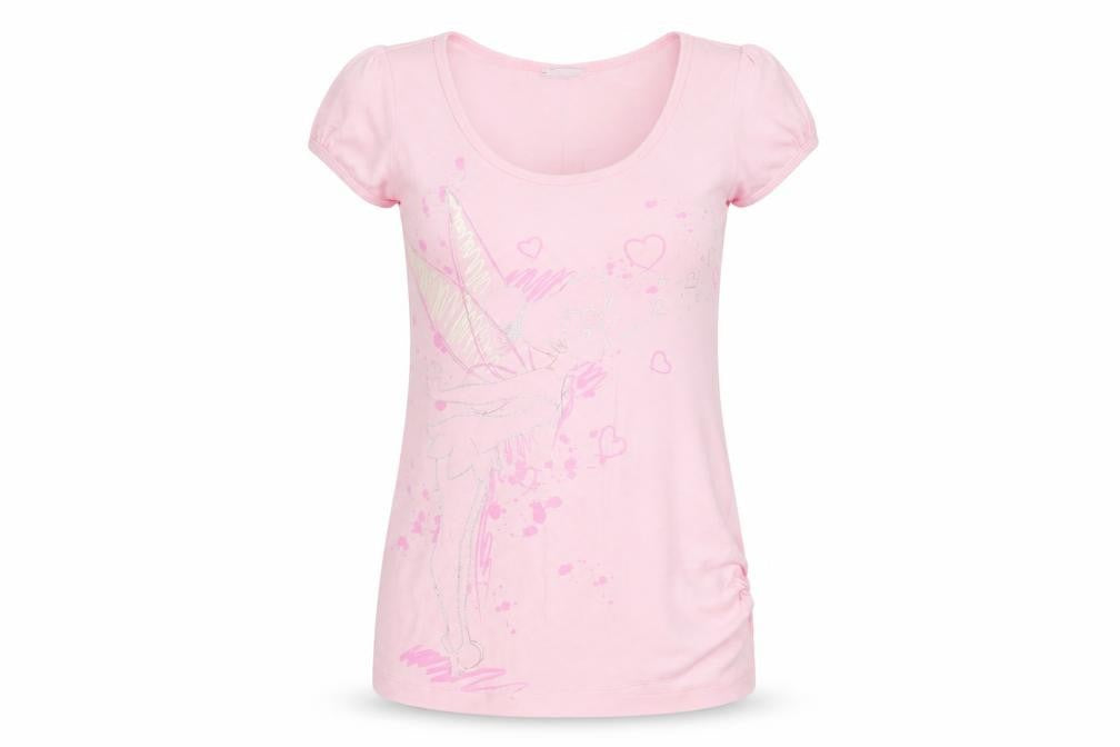 Disney Womens Pink Cotton Basic T-Shirt Size 10 Scoop Neck - Tinkerbell