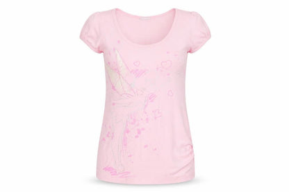 Disney Womens Pink Cotton Basic T-Shirt Size 10 Scoop Neck - Tinkerbell