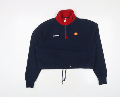 Additional front view of Ellesse women’s blue polyester pullover sweatshirt, size UK 4, zip - logo, embroidered