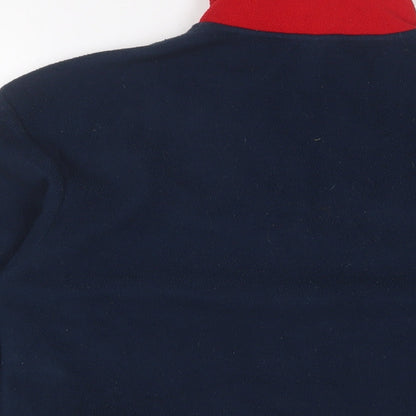 Brand and care label for Ellesse women’s blue polyester pullover sweatshirt, size UK 4, zip - logo, embroidered