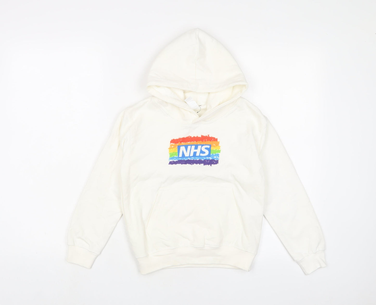 NHS Boys White Cotton Pullover Hoodie Size 5-6 Years Pullover