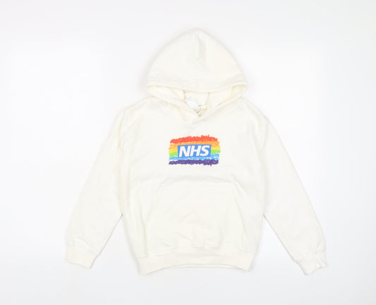 NHS Boys White Cotton Pullover Hoodie Size 5-6 Years Pullover
