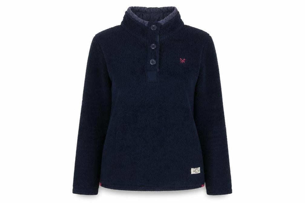Crew Clothing Womens Blue Polyester Pullover Sweatshirt Size 12 Button - Logo, Embroidered
